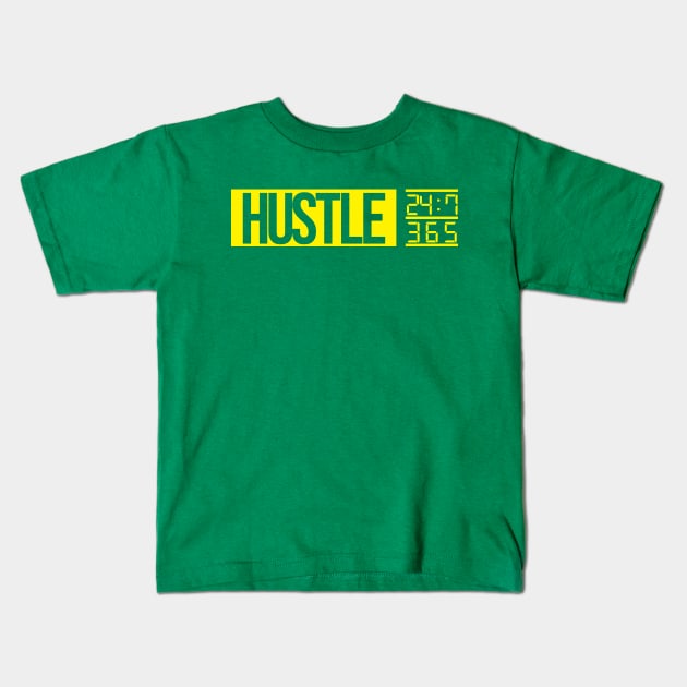 Hustle Time (yellow txt) Kids T-Shirt by artofplo